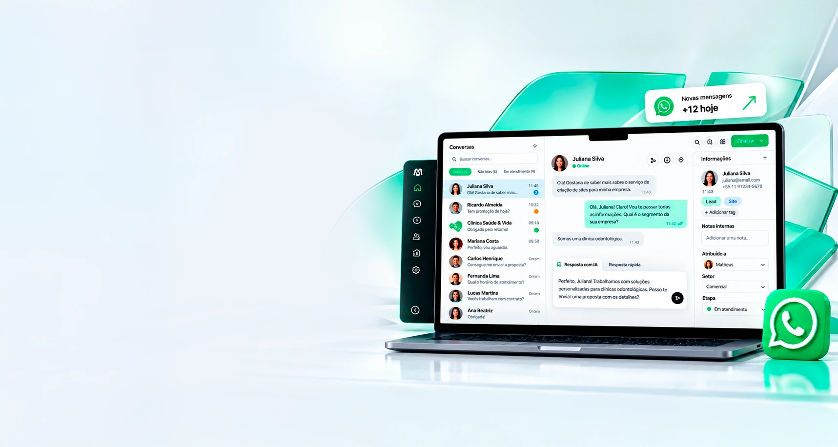 Central de atendimento do WhatsApp para empresas: conversas organizadas, resposta com IA e informações do cliente